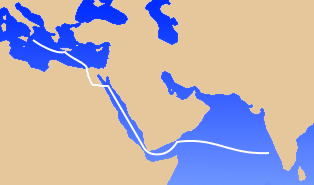 A possible trade route from Italy to south-west India