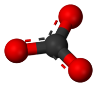 Ball-and-stick model of the carbonate ion, CO32−