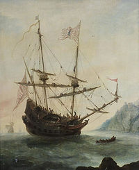 The Santa Maria at anchor by Andries van Eertvelt, painted c. 1628 shows the famous carrack of Christopher Columbus.