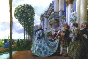 July 30: In Russia, Empress Elizabeth at the porch of the newly-built Catherine Palace, painting (1905) by Eugene Lanceray (in Tretyakov Gallery).
