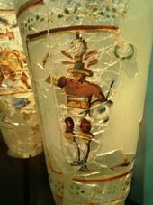 A Greco-Roman gladiator on a glass vessel, Begram, 2nd century.