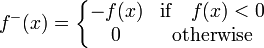  f^-(x) = \left\{\begin{matrix} -f(x) & \mbox{if} \quad  f(x) < 0 \\ 0 & \mbox{otherwise} \end{matrix}\right. 