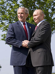 Presidents Bush and Putin at the 33rd G8 summit, June 2007.