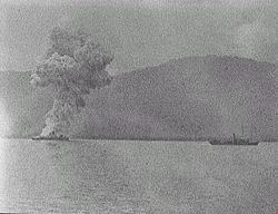 Vizcaya explodes in the Battle of Santiago de Cuba