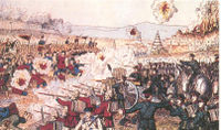 Battle scene between Chinese forces and the Eight-Nation Alliance (front: British and Japanese troops).