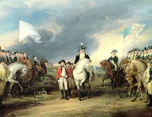 Surrender of Cornwallis at Yorktown (John Trumbull, 1797). The loss of the American colonies marked the end of the "first British Empire".