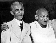 Mohammad Ali Jinnah and Mahatma Gandhi, two of the leaders of the Indian independence movement.