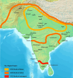 Historical map of the Mughal Empire