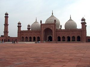 The Badshahi Mosque (King's mosque) was built by the Mughal emperor Aurangzeb in Lahore, Pakistan
