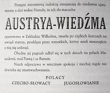 A humorous "obituary" of the Austrian Empire, published in Kraków in late 1918. Click on the image for a translation.