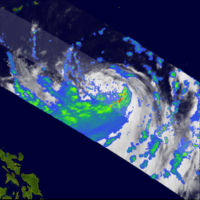 TRMM image of Bilis, showing its asymmetric rainfall distribution