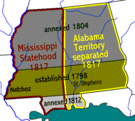 March 3: Alabama Territory new.Dec. 10: Mississippi statehood.