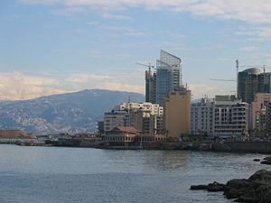 Beirut, the Mediterranean, and snow-capped Mount Sannine