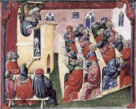 Representation of a university class, 1350s.