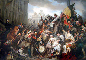 Episode of the Belgian Revolution of 1830 by Egide Charles Gustave Wappers:  A romantic vision