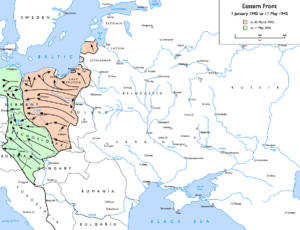 Soviet advances from 1 January 1945 to 7 May 1945:      to 30 March 1945      to 11 May 1945