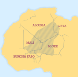 Map indicating locations with significant numbers of Tuareg people, who exercised influence over the Trans Saharan Trade.