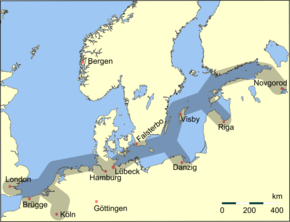 Main trading routes of the Hanseatic League.