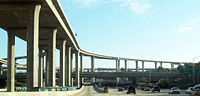 High-capacity freeway interchange in Los Angeles, California, USA.