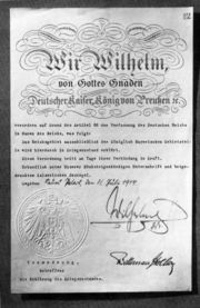 Declaration of war from the German Empire in 1914