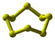 The structure of the cyclooctasulfur molecule, S8.