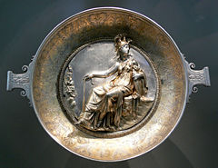 Goddess Minerva on a Roman silver plate, 1st century BCE