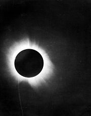 One of the 1919 eclipse photographs taken during Arthur Eddington's expedition, which confirmed Einstein's predictions of the gravitational bending of light.