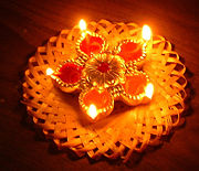 Oil lamps on the eve of Diwali.