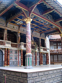The stage of the modern Globe Theatre.