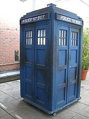 The Mark II fibreglass TARDIS used between 1980 and 1989 and seen at BBC Television Centre.