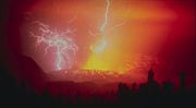 Lightning strikes during the eruption of the Galunggung volcano in 1982.