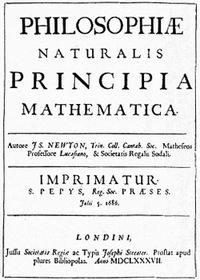 Title page of the 1st edition of Newton's work defining the laws of motion.