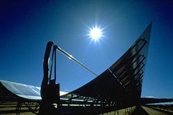 Parabolic troughs are a more cost-effective alternative to parabolic dishes for use in concentrating solar thermal projects.
