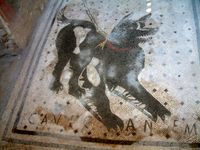 Cave canem mosaics ('beware of the dog') were a popular motif for the threshold of Roman villas.