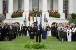 Thatcher attends the official Washington, D.C. memorial service marking the 5th anniversary of the 9/11 terror attacks, pictured with Vice President Dick Cheney and his wife Lynne Cheney.