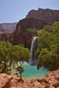 High concentrations of dissolved lime make the water of Havasu Falls turn turquoise.