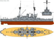 Diagram of HMS Agamemnon (1908), a typical late pre-dreadnought battleship