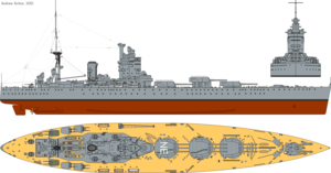 Profile drawing of HMS Nelson commissioned 1927
