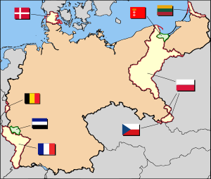 Germany after Versailles       Lost by Germany after World War I; Annexed by neighbouring countries      Lost by Germany after World War I; Administered by the League of Nations      Germany (1919-1935)
