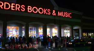 Crowds wait outside a Borders store in Newark, Delaware for the midnight release of Harry Potter and the Half-Blood Prince