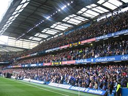 The East Stand during a match in 2006. The cost of building this stand caused many of Chelsea's financial problems during the 1970s and 1980s.