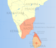 Distribution of Tamil speakers in South India and Sri Lanka (1961).