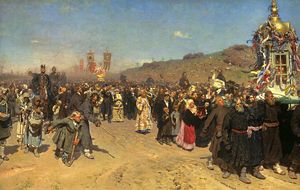 Easter Procession in the Region of Kursk, Russia, painting by Ilya Repin (1880-83).