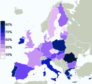 Percentage of Europeans in each Member State who believe in a god.