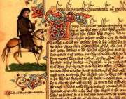 Portrait of Chaucer as a Canterbury pilgrim in the Ellesmere manuscript of The Canterbury Tales