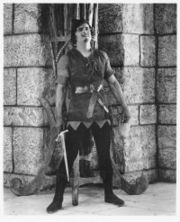 Douglas Fairbanks as Robin Hood; the sword with which he is depicted was common in the oldest ballads.