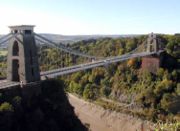 The Clifton Suspension Bridge spans the Avon Gorge, linking Clifton in Bristol to Leigh Woods in North Somerset.