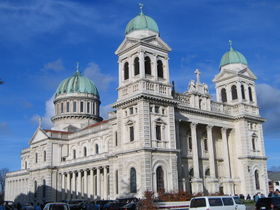 Cathedral of the Blessed Sacrament, Christchurch, F. W. Petre's largest completed work. The central pediment is in the style of Sebastiano Serlio.