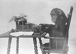 Given enough time, a hypothetical chimpanzee typing at random would, as part of its output, almost surely produce one of Shakespeare's plays (or any other text).