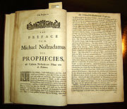 Copy of Garencières' 1672 English translation of the Propheties, located in The P.I. Nixon Medical History Library of The University of Texas Health Science Center at San Antonio.
